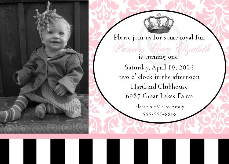 Vintage Princess Pink Damask Printable Invite for Birthday Party or Baby Shower DIY Invitation by BeeAndDaisy Il_570xn