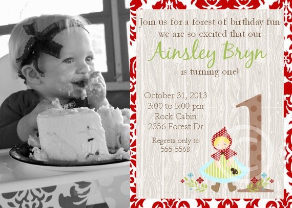 Woodland Doll Printable Invitation for Birthday Party or Baby Shower - Girls DIY Invite by BeeAndDaisy - Red Riding Hood Il_570xn