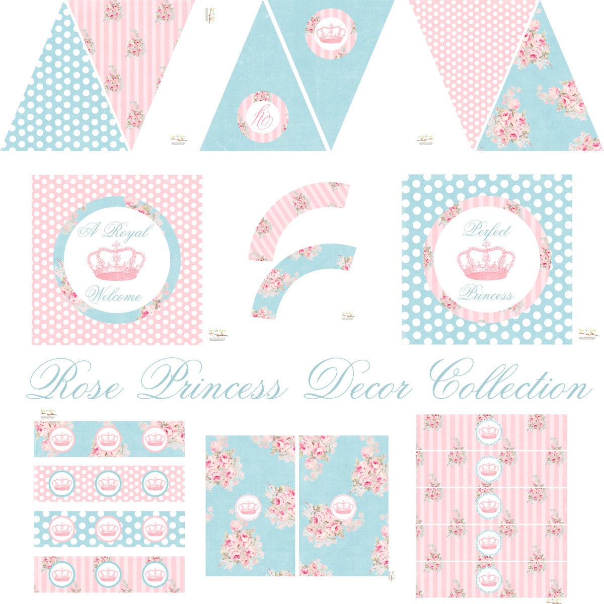 Rose Princess Decorations for Birthday Party or Baby Shower - Girls Shabby Chic DIY Printable Decor by BeeAndDaisy - Instant Download Il_570xn