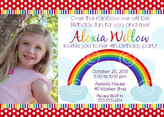 Rainbow Printable Photo Invite for Baby Shower or Birthday Party DIY Custom Invitation by BeeAndDaisy Il_570xn