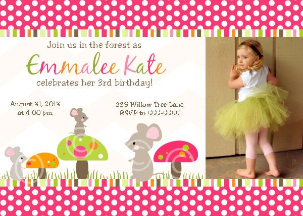 Mushroom Mouse Photo Invite for Baby Shower or Birthday Party DIY Custom Invitation by BeeAndDaisy Il_570xn