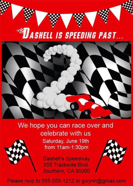 Race Car Party Invitation - Black and Red Race Car Collection - Gwynn Wasson Designs PRINTABLES