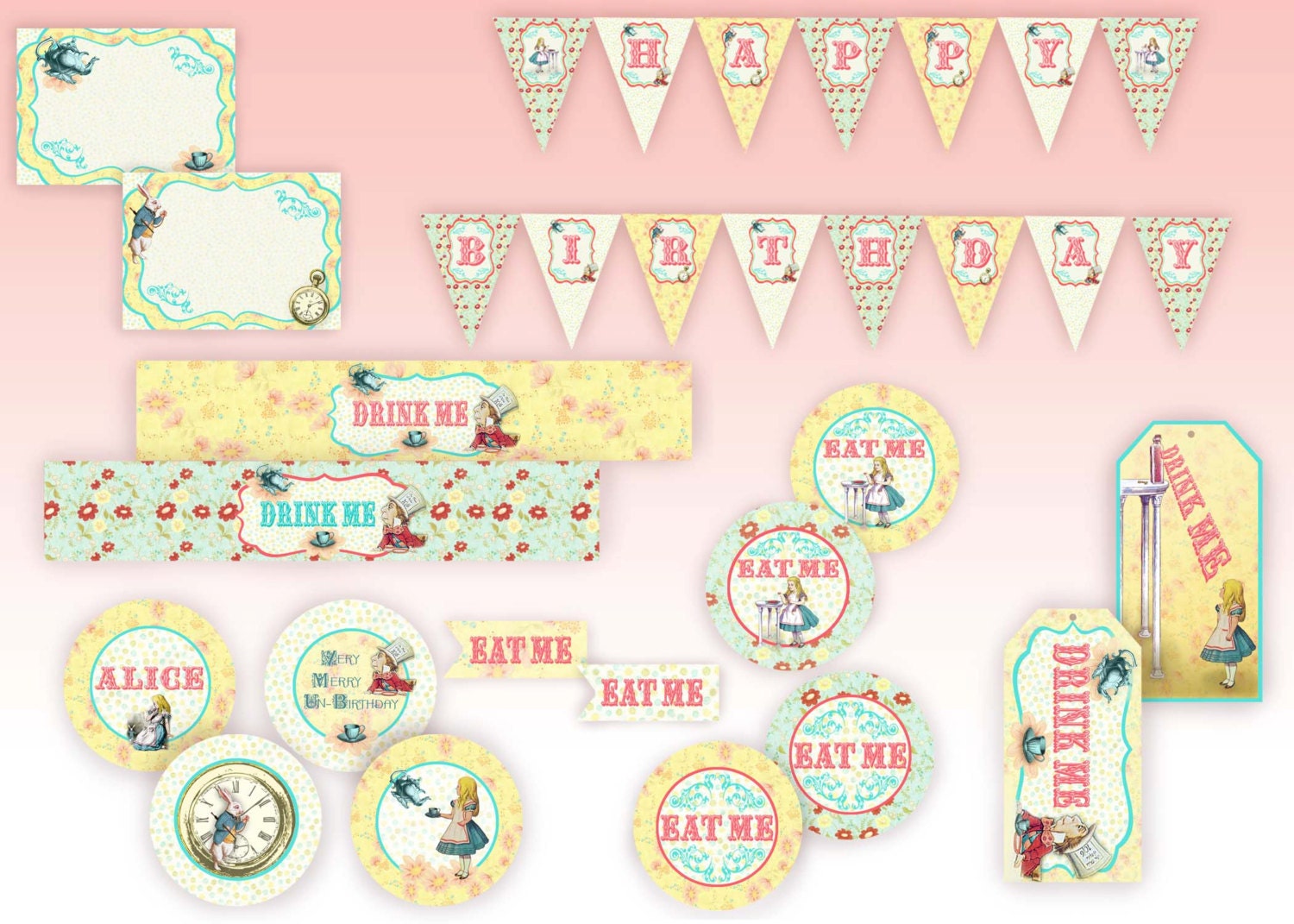 Alice in Wonderland Party Decorations - HUGE Party Package  - Gwynn Wasson Designs PRINTABLES