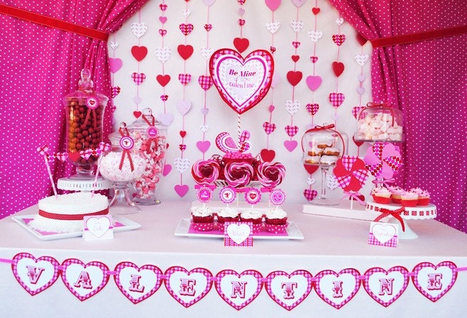 PRINTABLE Be Mine, Valentine Collection - Party Circles, Banner, Bottle Wraps, Invitation, Favor Tags and Much More