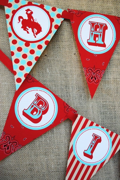 COWBOY Party - Happy Birthday  Banner - Modern Rodeo Cowboy Collection - Gwynn Wasson Designs PRINTABLES