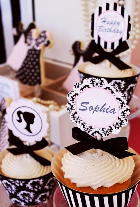 Barbie Inspired Cupcake Toppers Party Circles - Sweet Sophia Collection Inspired by Vintage Barbie - Gwynn Wasson PRINTABLES