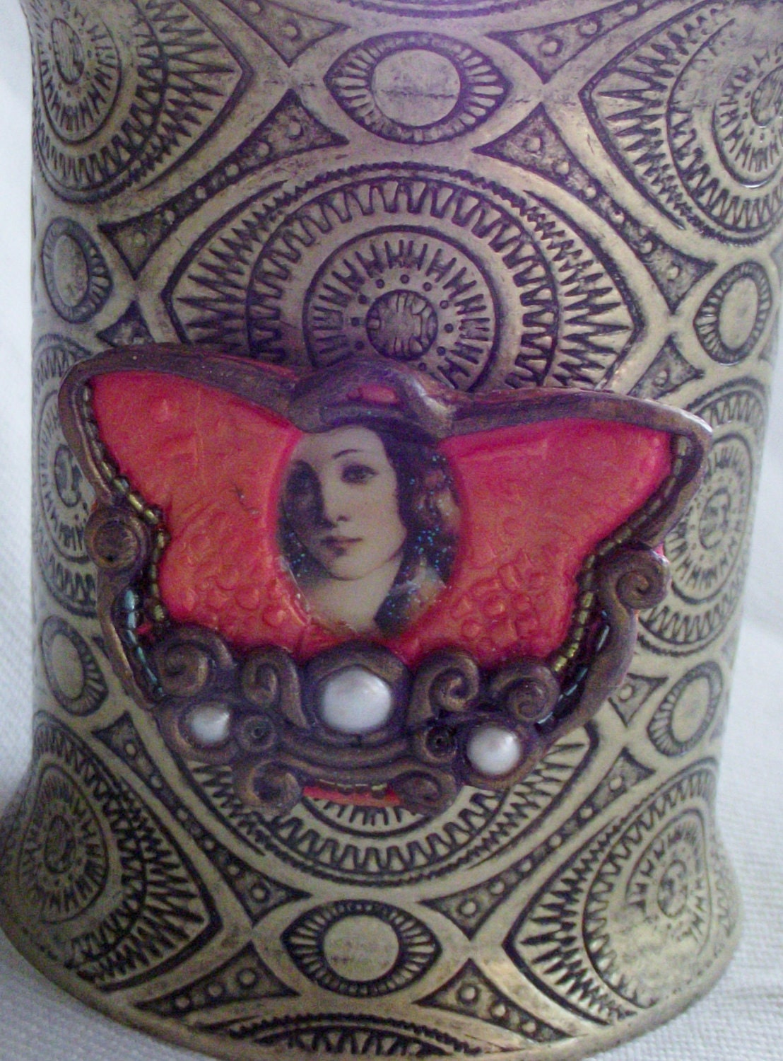 Metal Bracelet Butterfly Victorian Steampunk NeoVictorian Ladies Women Upcycled Recycled Jewelry Edwardian Fantasy Retro ooak cuff antiqued