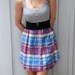 Upcycled dress made out of grey lace tank top with multicoloured plaid mens dress shirt - One of a kind.