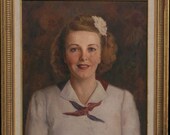 BESSIE - listed artist David Karfunkle vintage oil portrait of a woman girl framed 30s 30s WPA painter