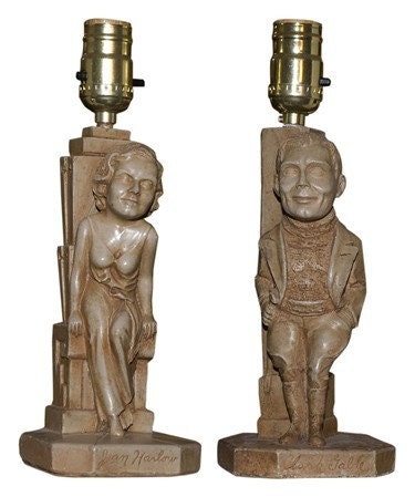 Big Sale - don't miss out - RARE Antique 30s movie star Jean Harlow and Clark Gable Lamps - amazing