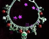Rockabilly Red and Black Beaded Charm Bracelet
