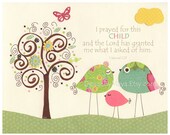 Baby girl Room Decor, Nursery Art, baby elephant nursery...I prayed for this child..pink, yellow, green, baby blue, bright colors