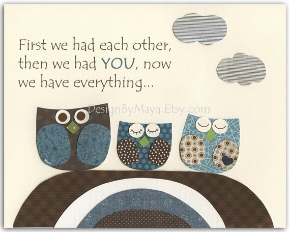 Baby boy room art, Baby Boy baptism, Nursery wall art Decor, owls...first we had each other...match the colors of retro owl bedding set