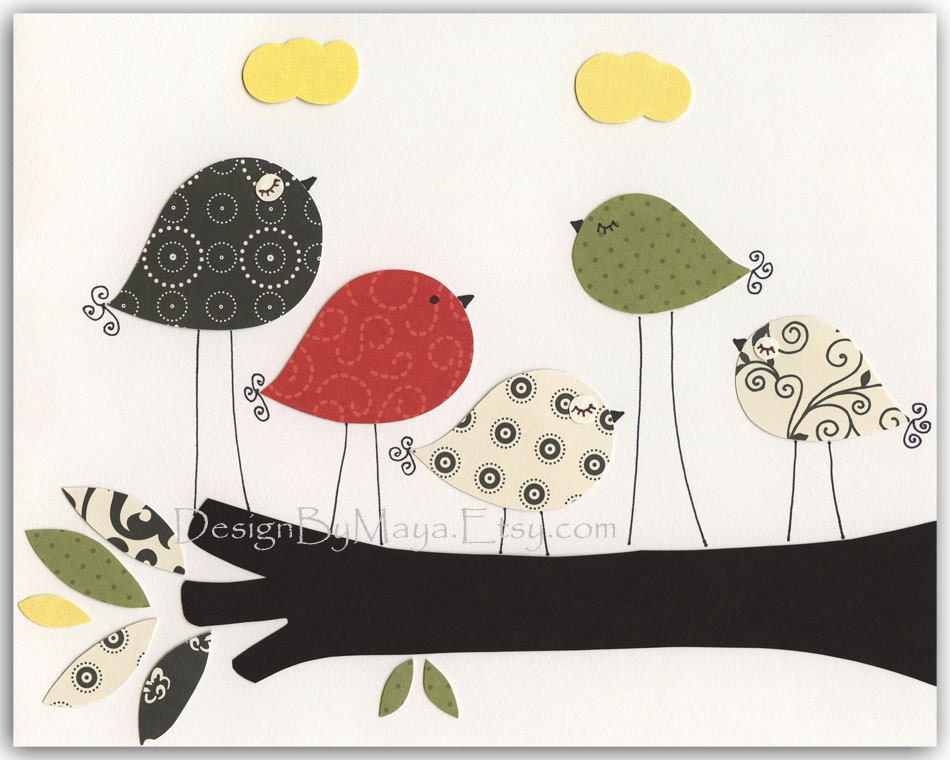 Baby Room art, wall art Decor, Children Art print, green, red, black and white...ABC match to the colors of Starling Bird Fabric by Carousel