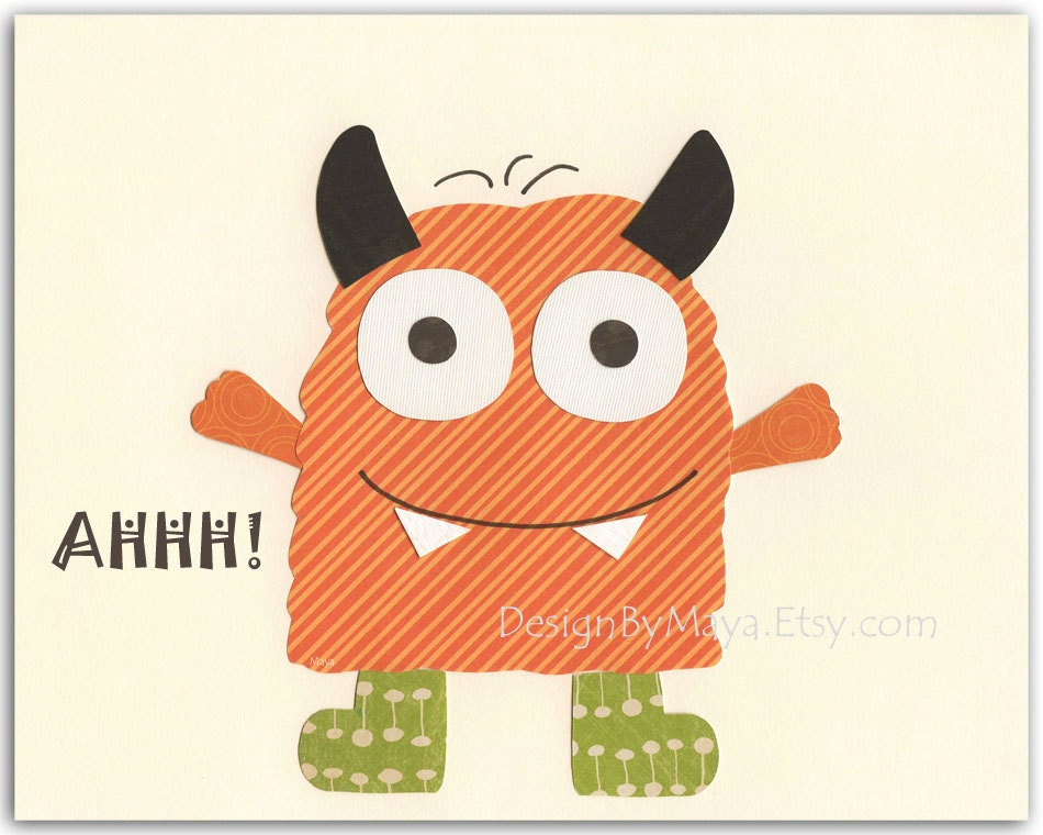Baby room wall art, Nursery Art Decor, Kids Print, monsters...Grrrrr..blue monster..baby boy