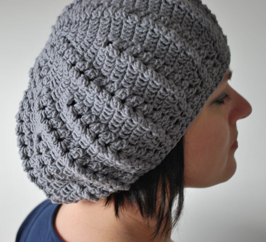 crochet slouchy hat - the menkar beret in gray for her - merino wool