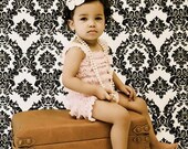 Photography Backdrop  5x9 White and Black Damask-Machine WASH/DRY