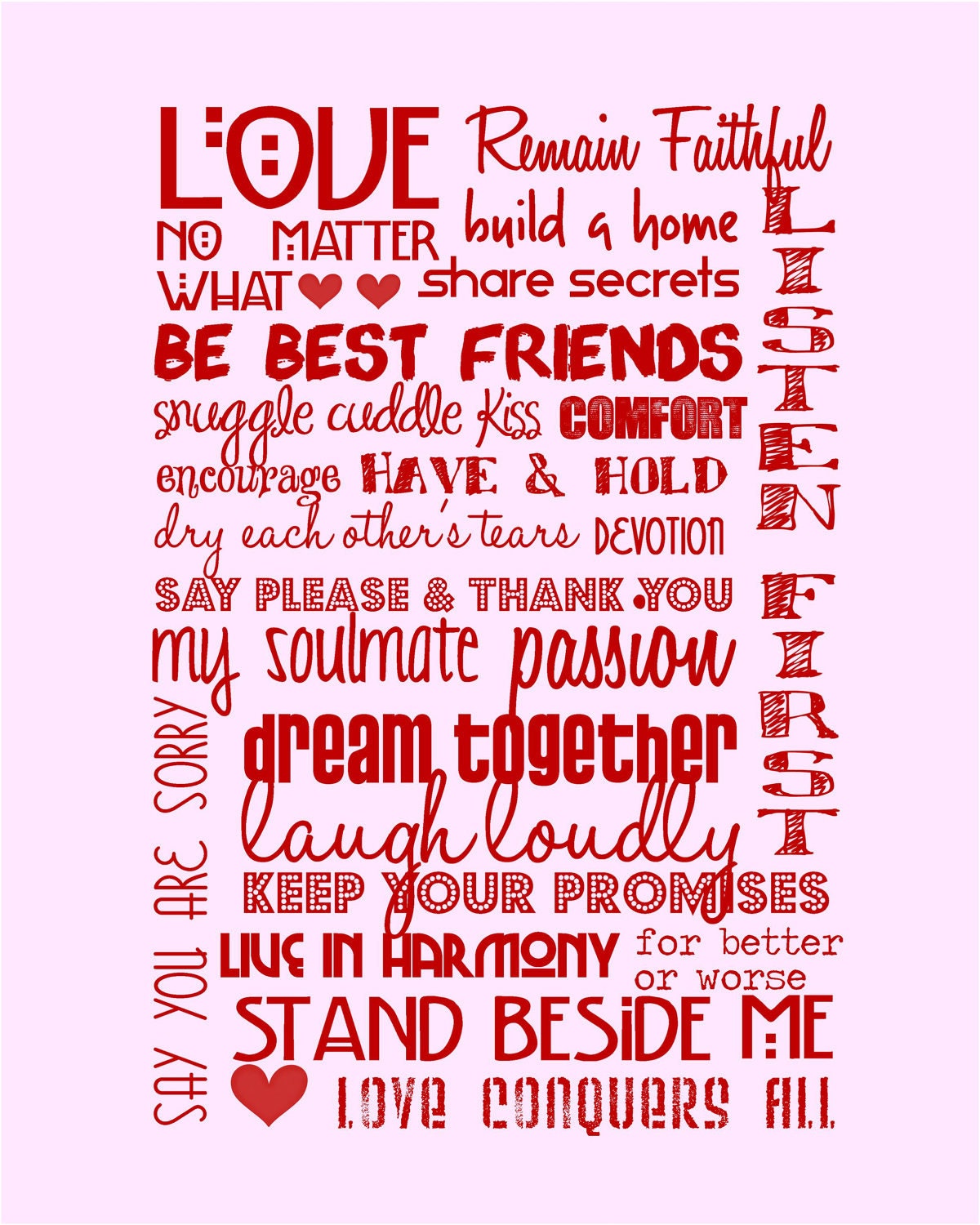 The Rules of Love - Pale Pink with Red - 8x10"