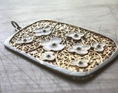 VINTAGE Bohemian Hippie Handmade 1960's Filigree Gold Plated Enamel Pendant Golden Flower Child