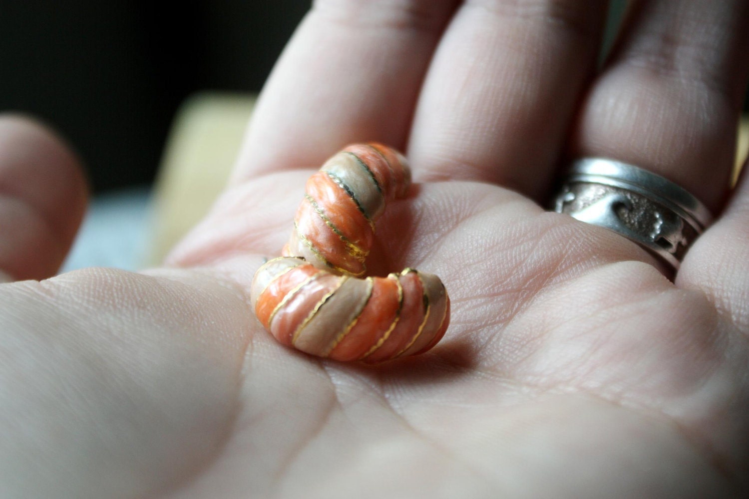 VINTAGE Metal Coral Pink and Orange with Gold Trim 80s Glam Bold Post Earrings - Classy Elegant Style