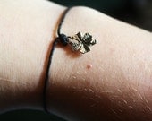 Silver Lucky Four Leaf Clover on Hemp Wish Bracelet or Anklet - Also available in Different Colors