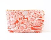 zipper cosmetic bag adorned with vintage buttons / rust  cream / spring summer fashion / floral