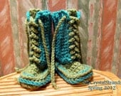 New Buggs Color Block Trend  Lace Up Ugg inspired Booties - Teal/Green