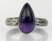 Amethyst Pear Shaped Cabochon Oxidized Sterling Silver Ring