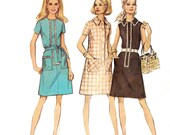 70s Day Dress Sewing Pattern/ 1970s Vintage Simplicity Misses Day Dress Sewing Pattern 8809