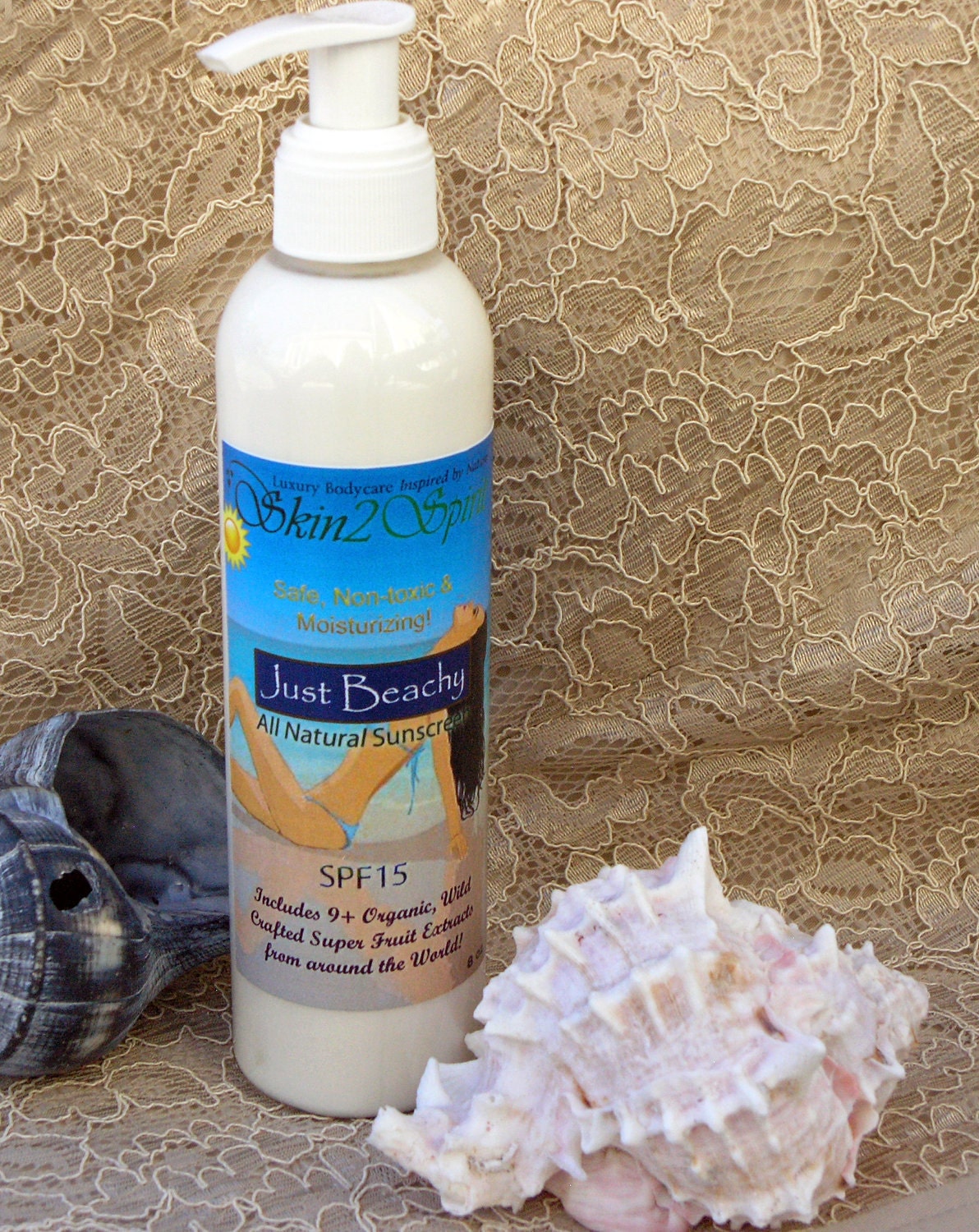 JUST BEACHY Natural Sunscreen - All Natural - Non-toxic - Moisturizing - Safe - 8 oz.