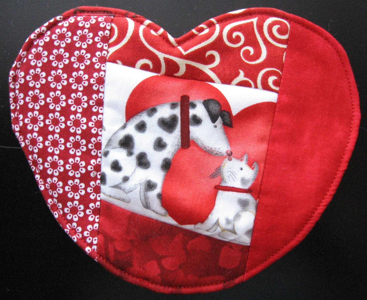 Puppy and kitty, Scrappy Red and Pink Heart Coaster for Valentine's Day, Free Shipping