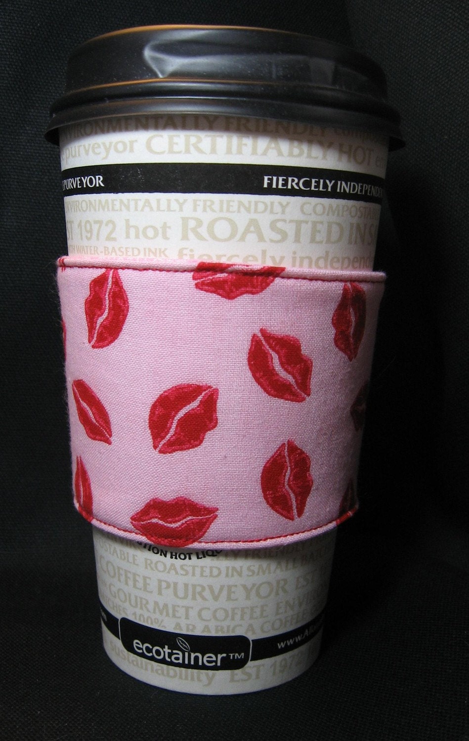 Coffee Cup Cozy Lovely Lips Pink and Red with be my valentine free shipping