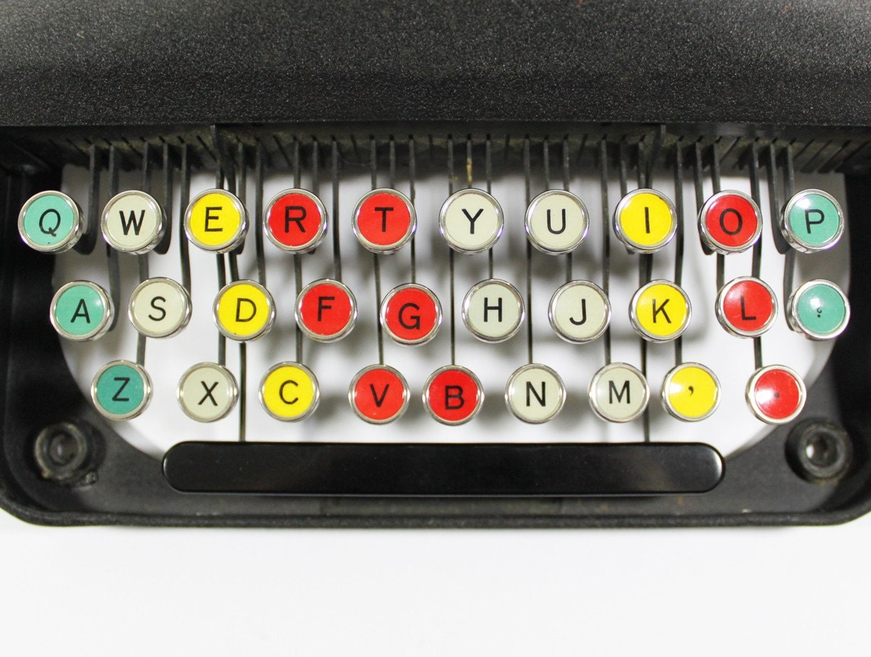 RARE Antique Bantam Manual Typewriter with Colored Glass Keys made by Remington in the Original Case