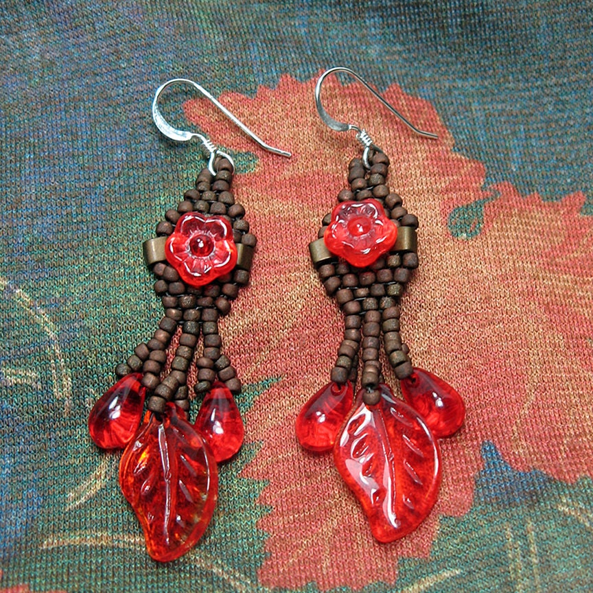 Red and Brown Autumn Earrings - jess2bead