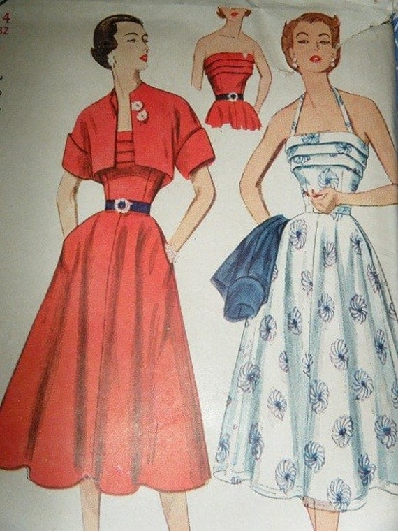 DAWN - 1950s Vintage Style Strapless or Halter Dress with Bolero  - ALL SIZES - Custom Made