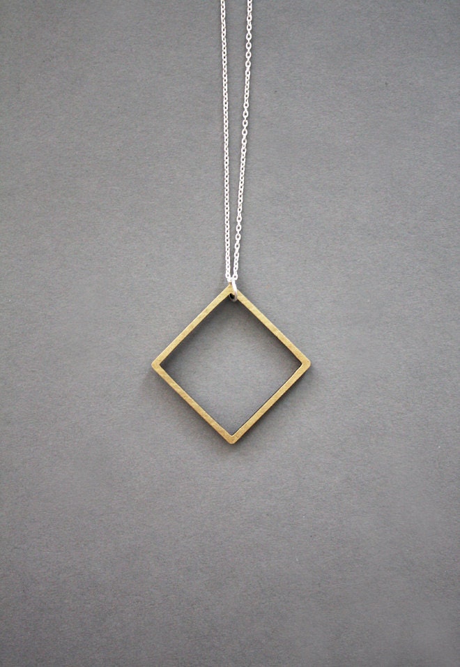 Square necklace - brass, silver