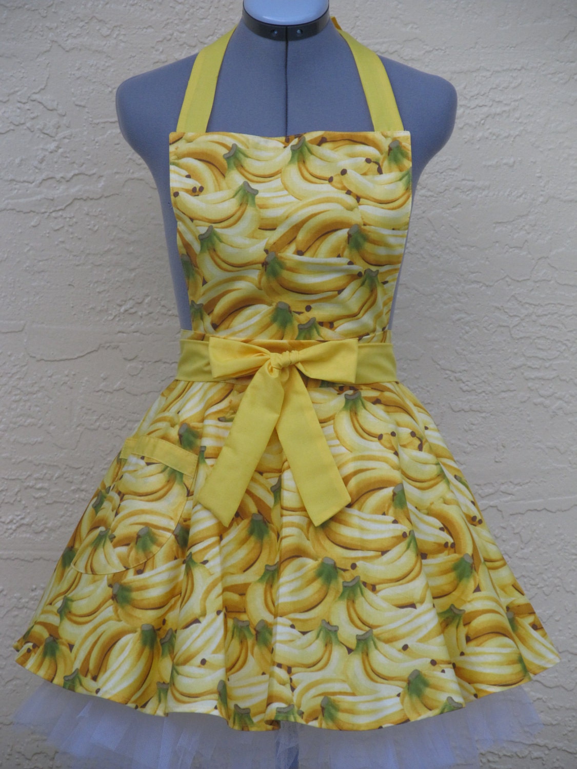 Pin Up- Colorful Bright Banana's Apron- With a hint of Yellow -Full of Twirl Flounce-