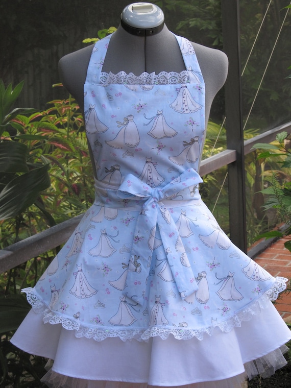 Ready to ship-OOAK- Wedding Double Flounce Apron- Something Blue- Beautiful Wedding Gift-