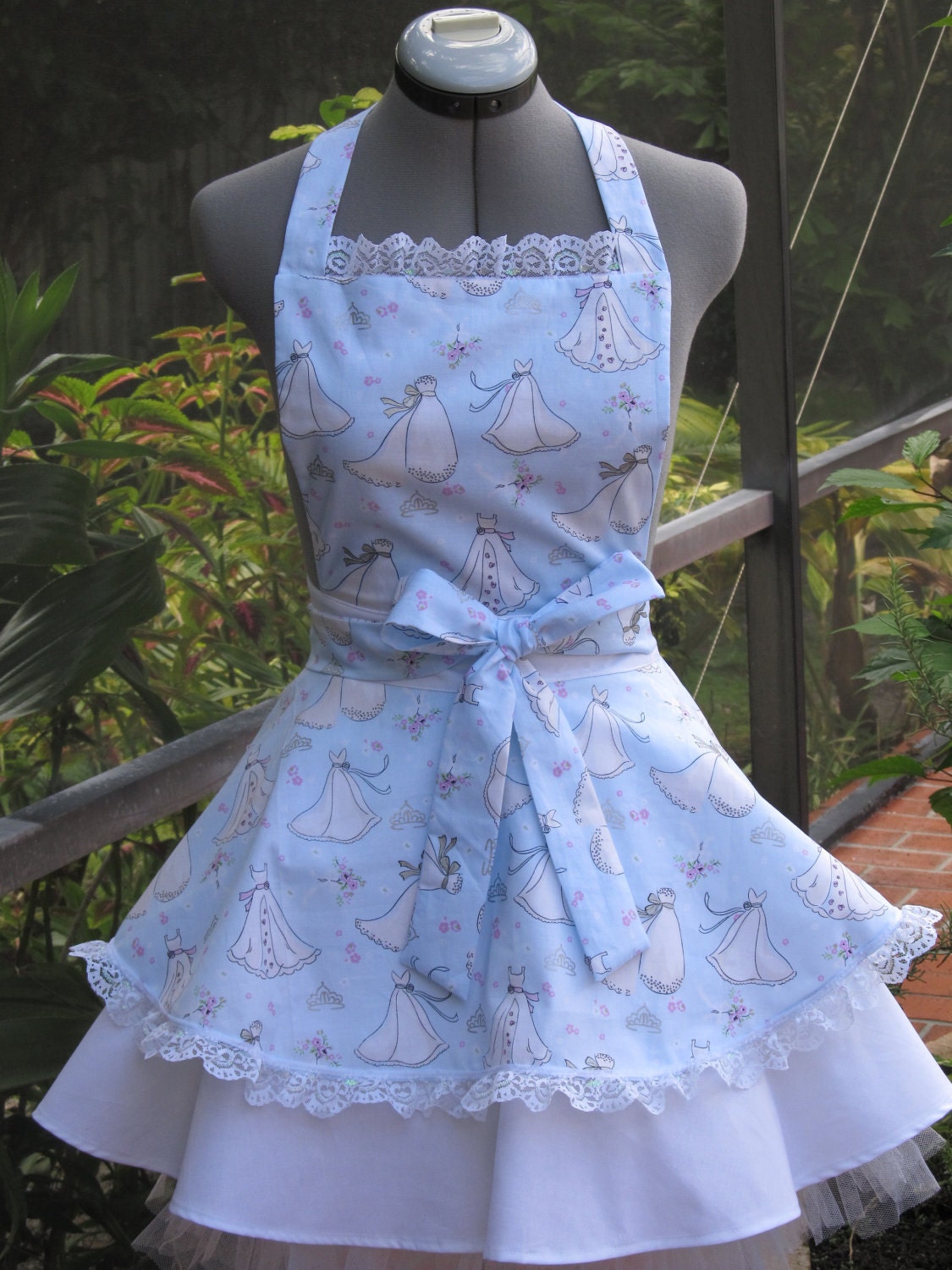 Ready to ship-OOAK- Wedding Double Flounce Apron- Something Blue- Beautiful Wedding Gift-