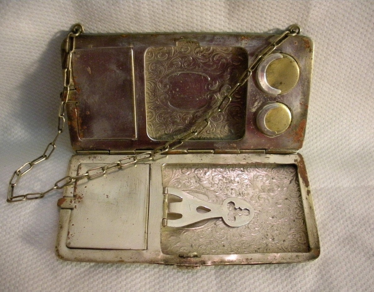 Chased Metal Compartmented Purse/Wallet