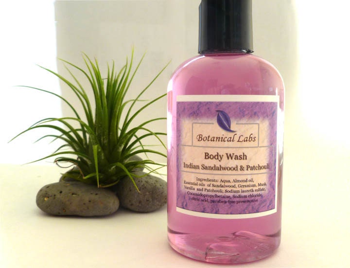 All Natural Luxury Bath and Shower Gel. Indian Sandalwood and Patchouli. Hydrating Body Wash by Botanical Labs on Etsy. 4 oz