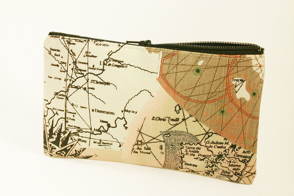 Traveling Chartographer's Map - Kawaii Zipper Pouch - Japanese Fabric