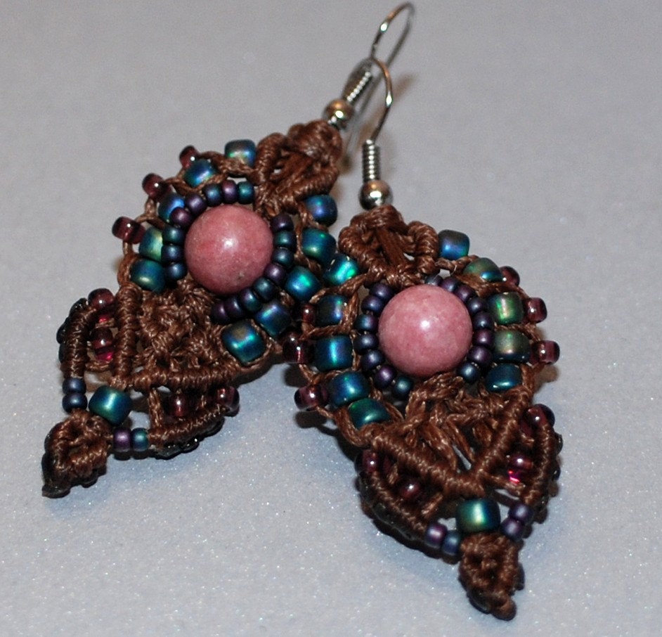 Egyptian Goddess Rhodonite Gemstone Macrame Earrings