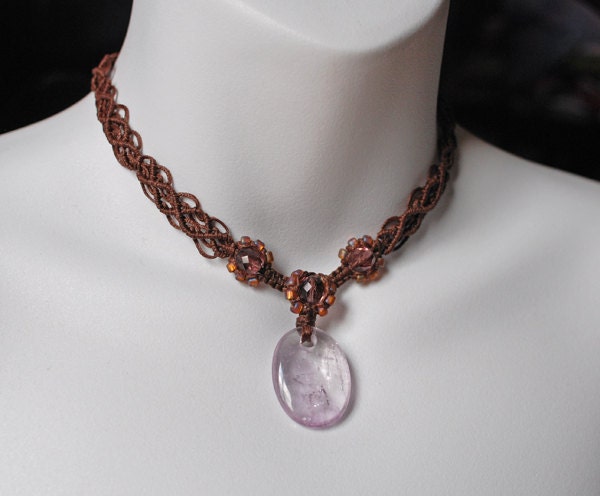 SALE: Amythest Pendant Macrame Necklace
