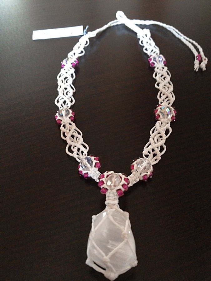 SALE: Selenite Crystal Bohemian Macrame Necklace