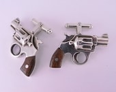Sterling Silver Revolver Cufflinks with Wooden Handles