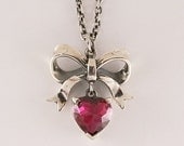 Sterling Silver Bow and Hanging Heart Cubic Zirconia Necklace