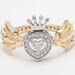 18ct Yellow and White Gold and Diamonds Swallows Heart and Crown Ring
