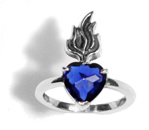 Sterling silver sacred heart ring with set heart stone