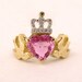 Pink Sapphire Heart with Diamond Crown and Gold Swallows Ring